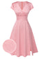[Pre-Sale] Pink 1940s Deep V-Neck Butterfly Satin Dress