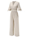 2PCS 1930s Solid V-Neck Smocked Top & Wide-Leg Pants