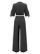 2PCS 1930s Solid V-Neck Smocked Top & Wide-Leg Pants