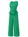 2PCS 1940s Solid Ruffle Tank Top & Straight Pants