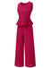 2PCS 1940s Solid Ruffle Tank Top & Straight Pants