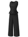 2PCS 1940s Solid Ruffle Tank Top & Straight Pants