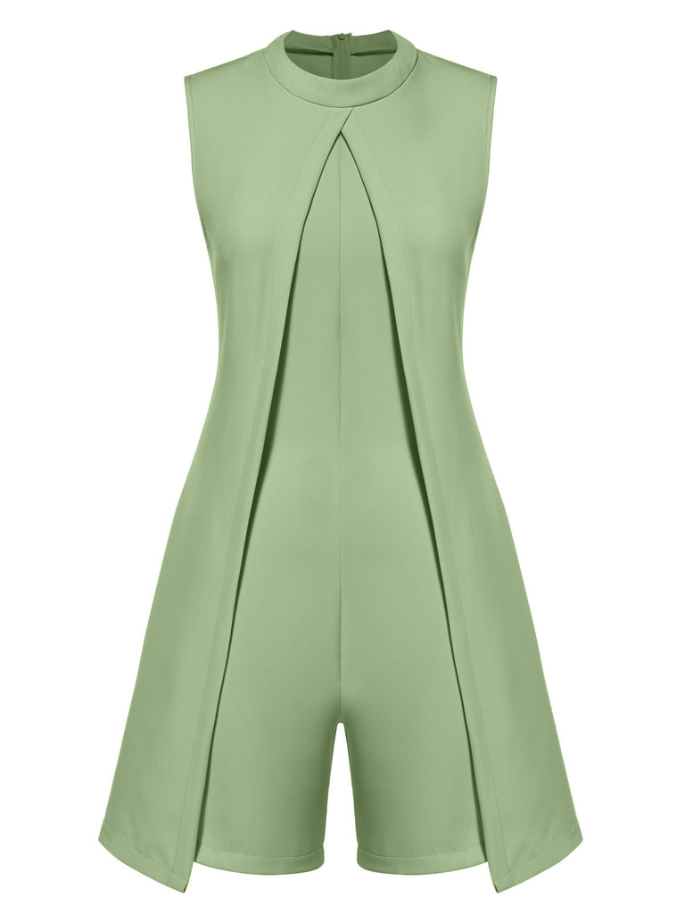 1960s Solid Stand Collar Sleeveless Romper