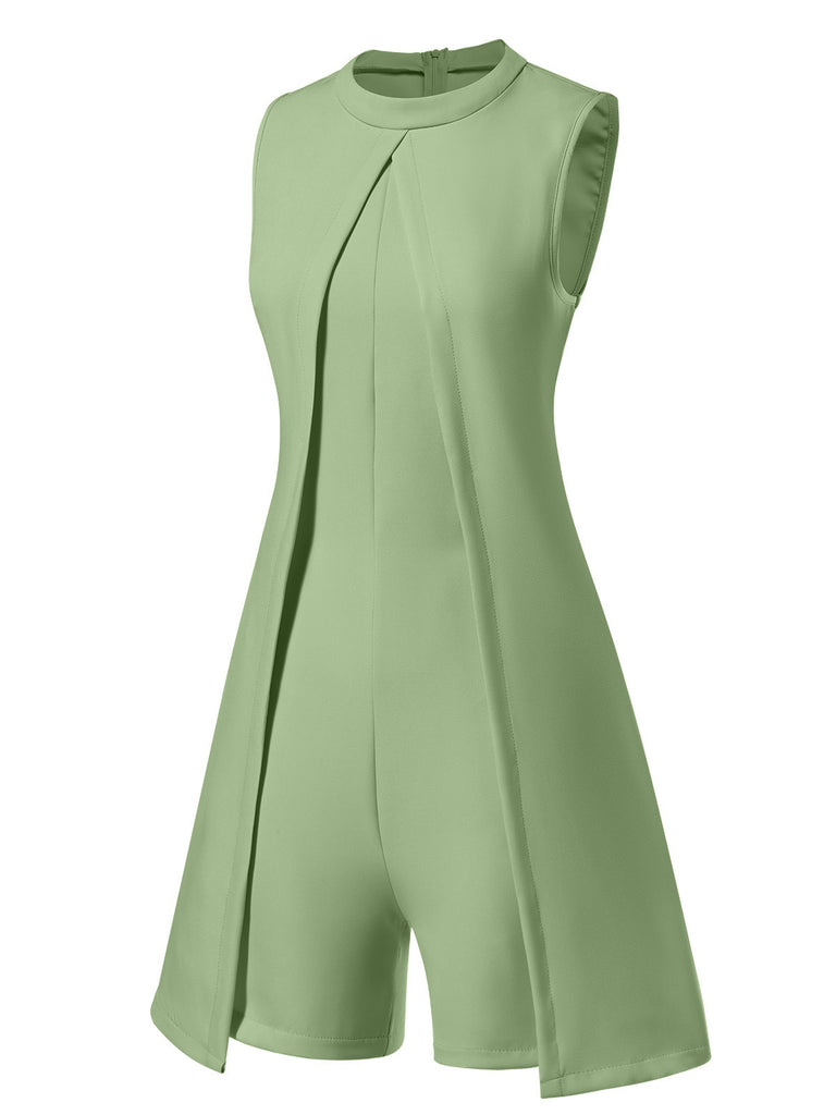 1960s Solid Stand Collar Sleeveless Romper