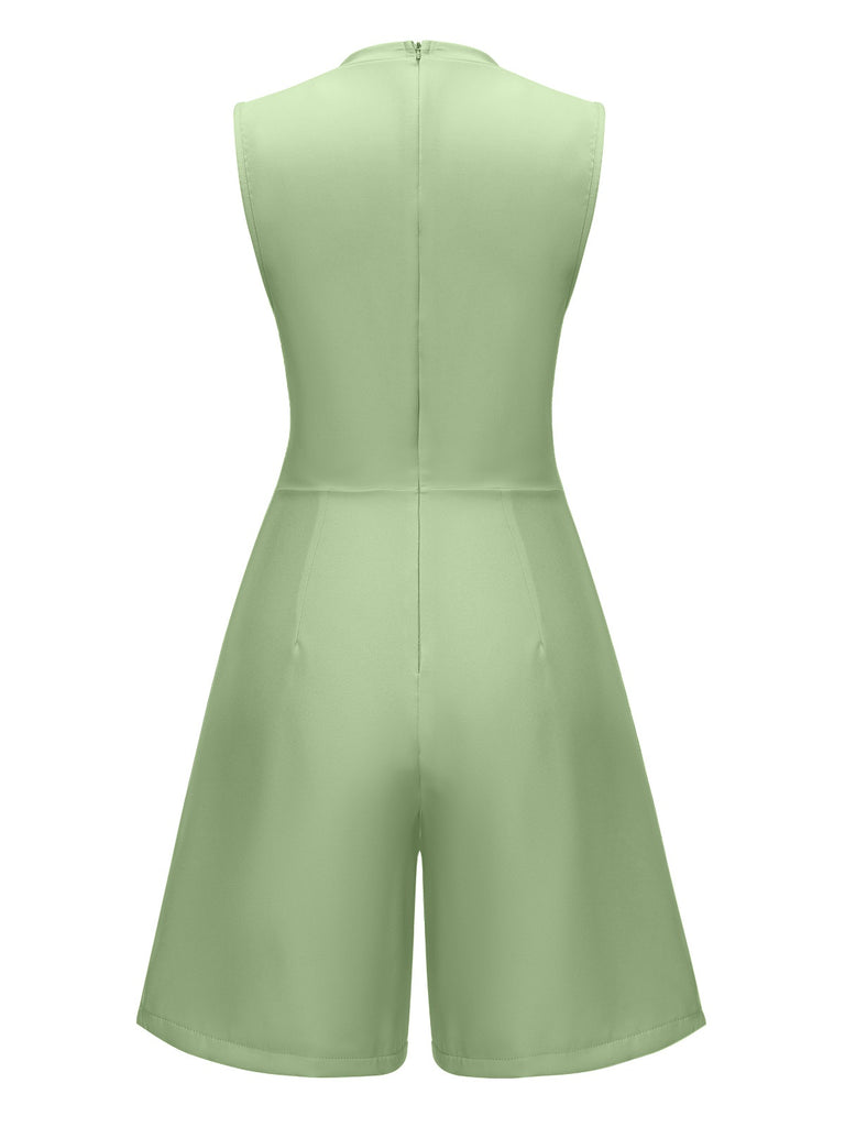1960s Solid Stand Collar Sleeveless Romper