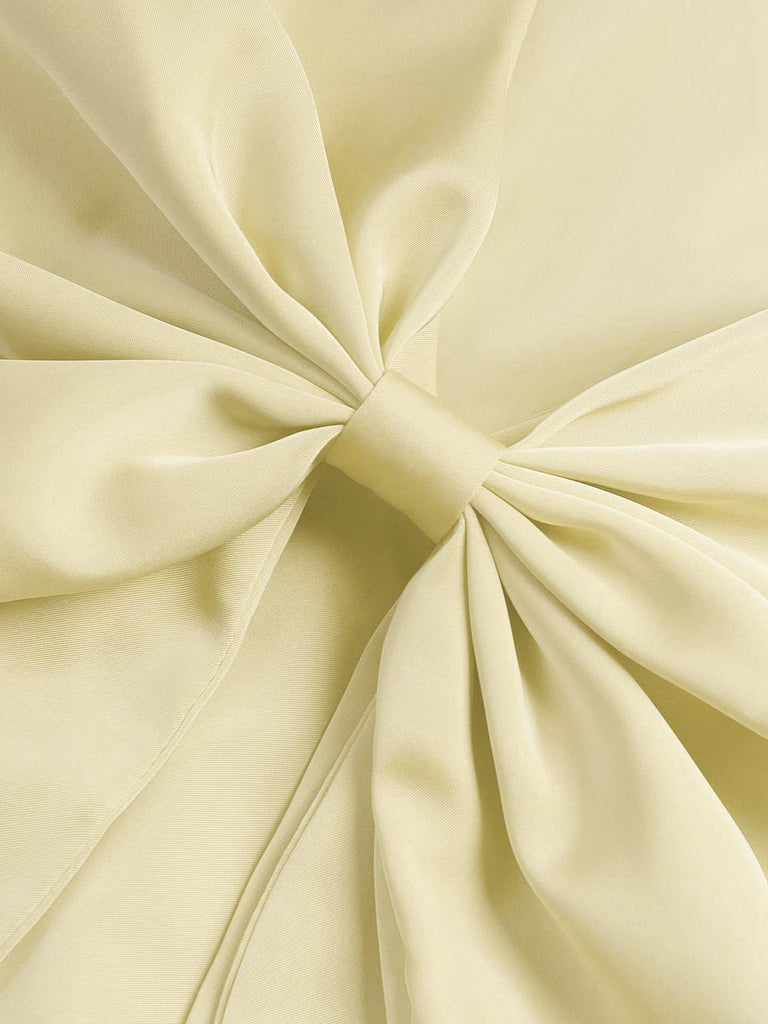 1960s Square Neck Back Bow Satin Dress