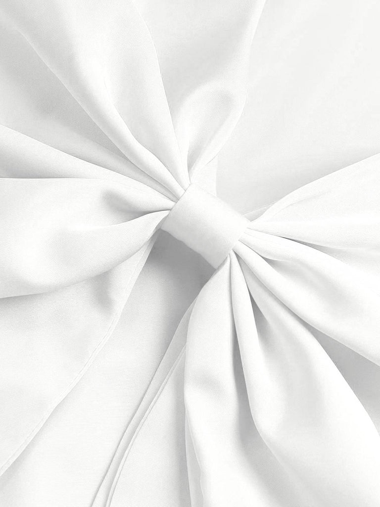 1960s Square Neck Back Bow Satin Dress