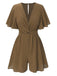 1950s Solid V-Neck Cotton Flounce Sleeve Romper