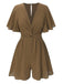 1950s Solid V-Neck Cotton Flounce Sleeve Romper