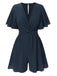 1950s Solid V-Neck Cotton Flounce Sleeve Romper