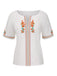 White 1970s Flower Embroidered Bohemian Top