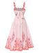 Pink 1950s Bohemia Floral Backless Spaghetti Straps Dress