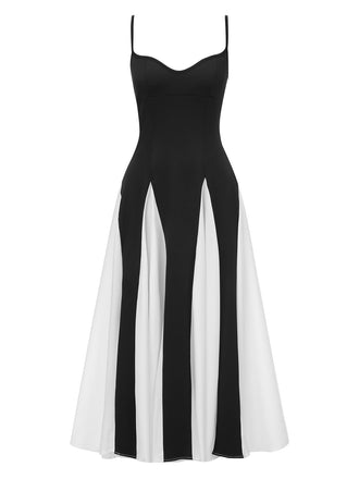 Black & White 1930s Solid Patchwork Maxi Dress