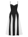 Black & White 1930s Solid Patchwork Maxi Dress