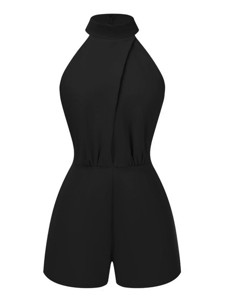 1930s Solid Cutout Stand Collar Halter Romper
