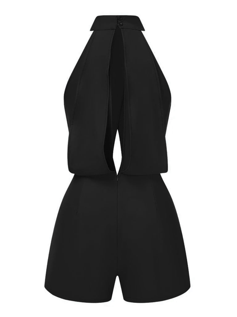 1930s Solid Cutout Stand Collar Halter Romper