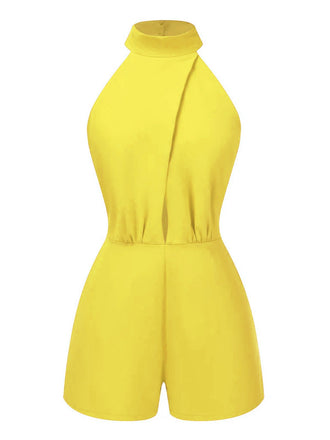 1930s Solid Cutout Stand Collar Halter Romper