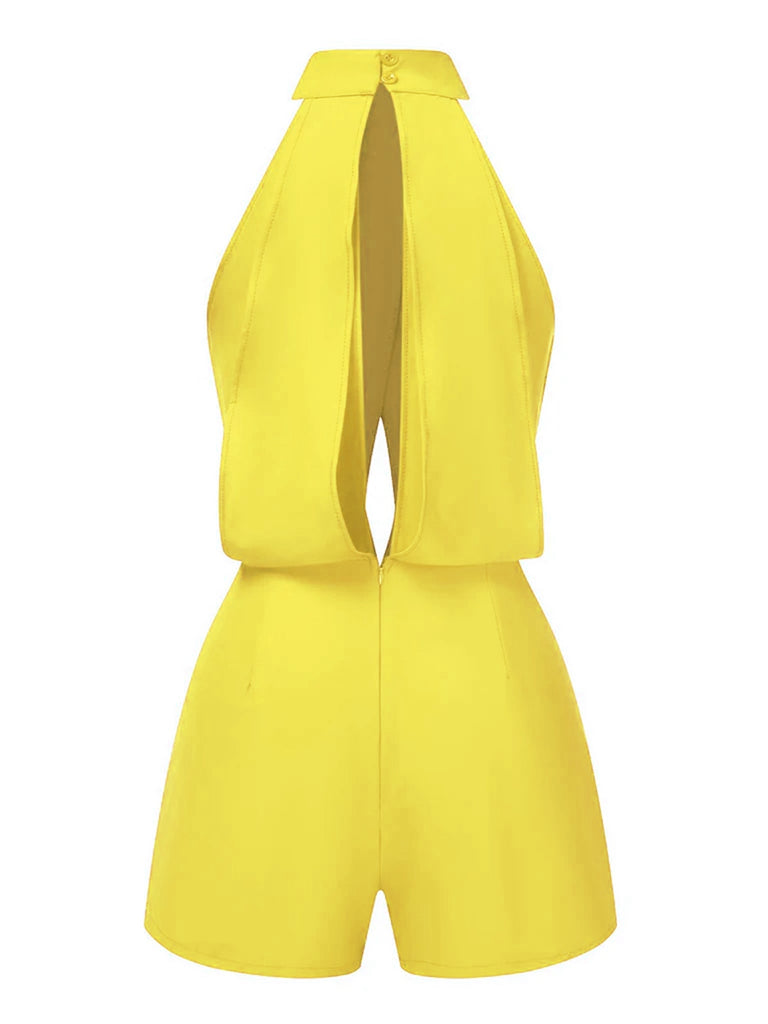 1930s Solid Cutout Stand Collar Halter Romper