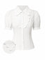 [Pre-Sale] White 1950s Cut-Out Lace Puff Sleeve Blouse