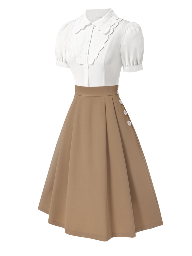 [Pre-Sale] 2PCS 1950s Cut-Out Lace Blouse & Button Skirt