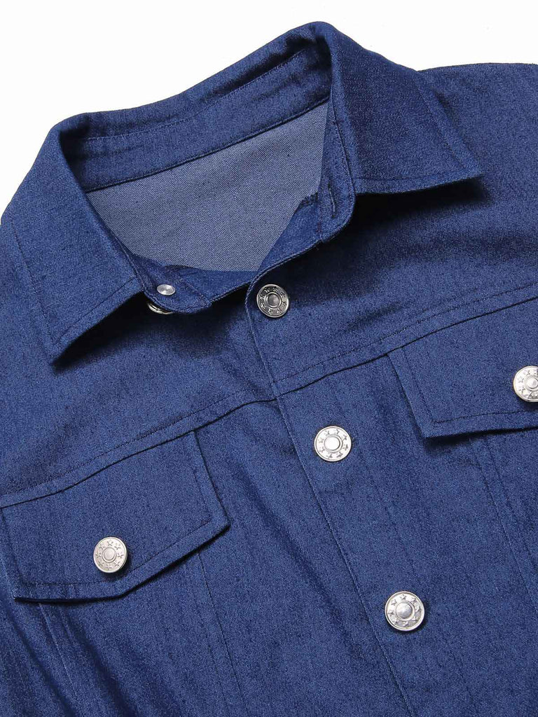 [Pre-Sale] Blue 1970s Solid Cotton Sleeveless Denim Romper
