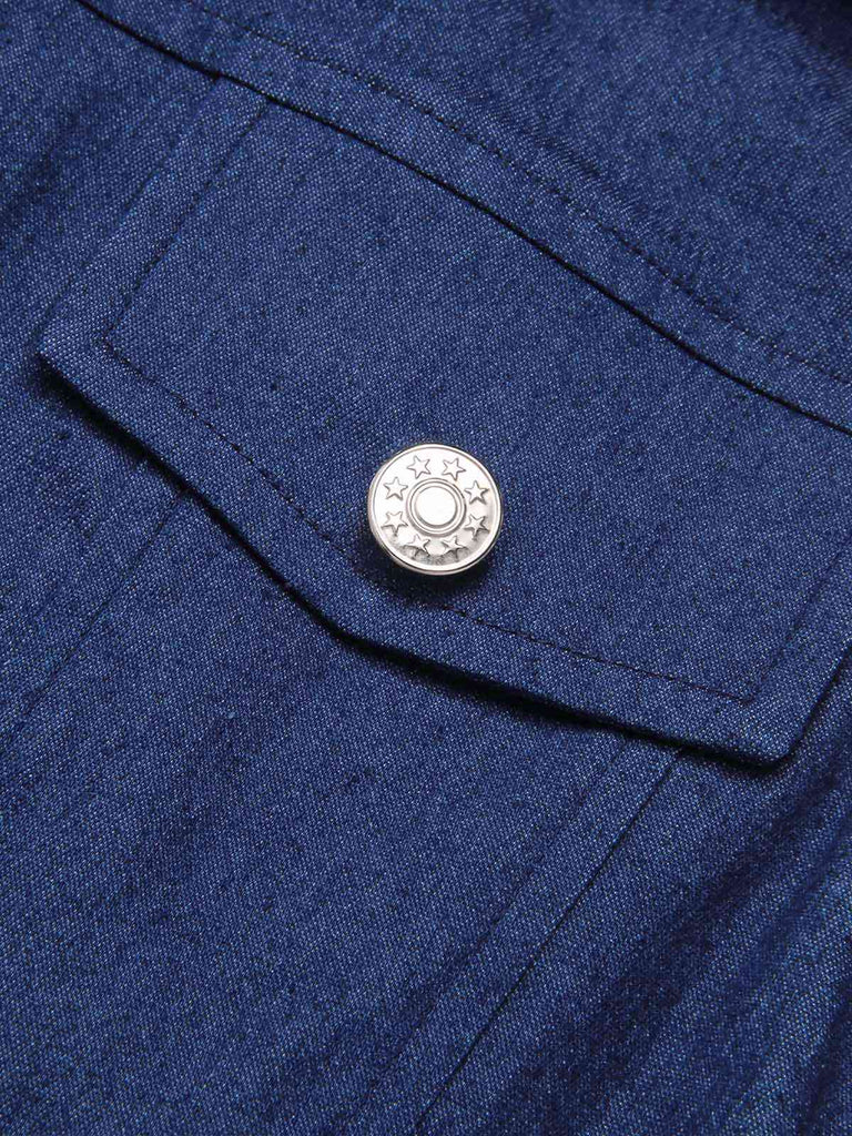 [Pre-Sale] Blue 1970s Solid Cotton Sleeveless Denim Romper