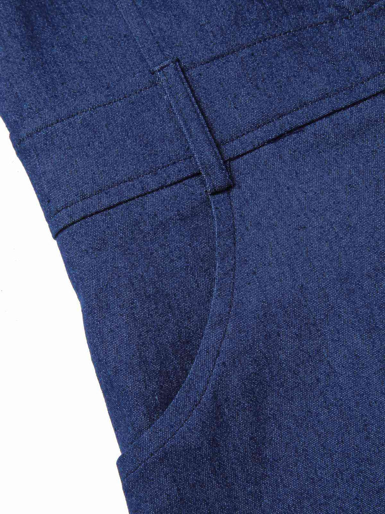 [Pre-Sale] Blue 1970s Solid Cotton Sleeveless Denim Romper