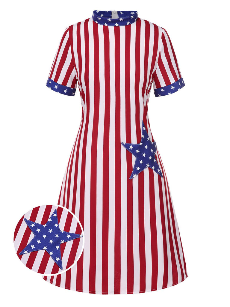 [Pre-Sale] Red 1960s Independence Day Vertical Stripe Dress