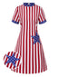 [Pre-Sale] Red 1960s Independence Day Vertical Stripe Dress