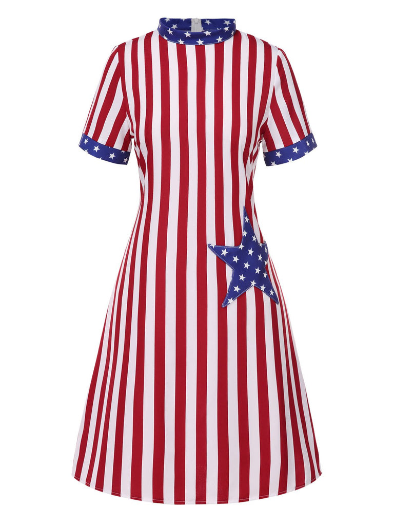 [Pre-Sale] Red 1960s Independence Day Vertical Stripe Dress