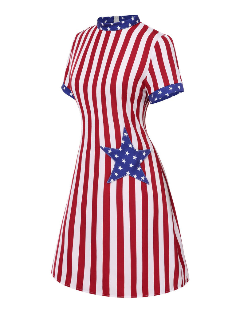 [Pre-Sale] Red 1960s Independence Day Vertical Stripe Dress