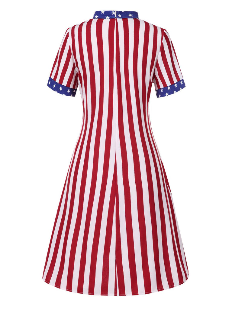 [Pre-Sale] Red 1960s Independence Day Vertical Stripe Dress