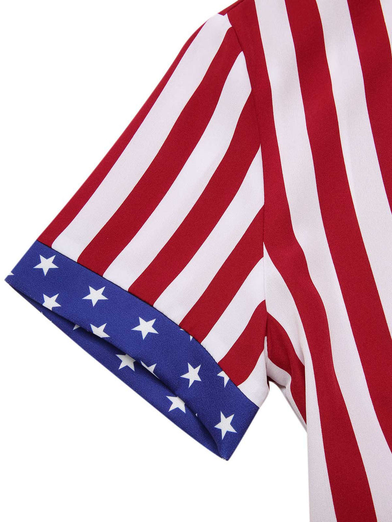 [Pre-Sale] Red 1960s Independence Day Vertical Stripe Dress