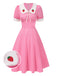 [Pre-Sale] Pink 1950s Cotton Strawberry Embroidered Puff Sleeves Dress