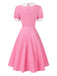 [Pre-Sale] Pink 1950s Cotton Strawberry Embroidered Puff Sleeves Dress