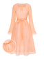 [Pre-Sale] Peach 1970s Sheer Flare Sleeve Belted Dress