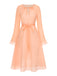 [Pre-Sale] Peach 1970s Sheer Flare Sleeve Belted Dress