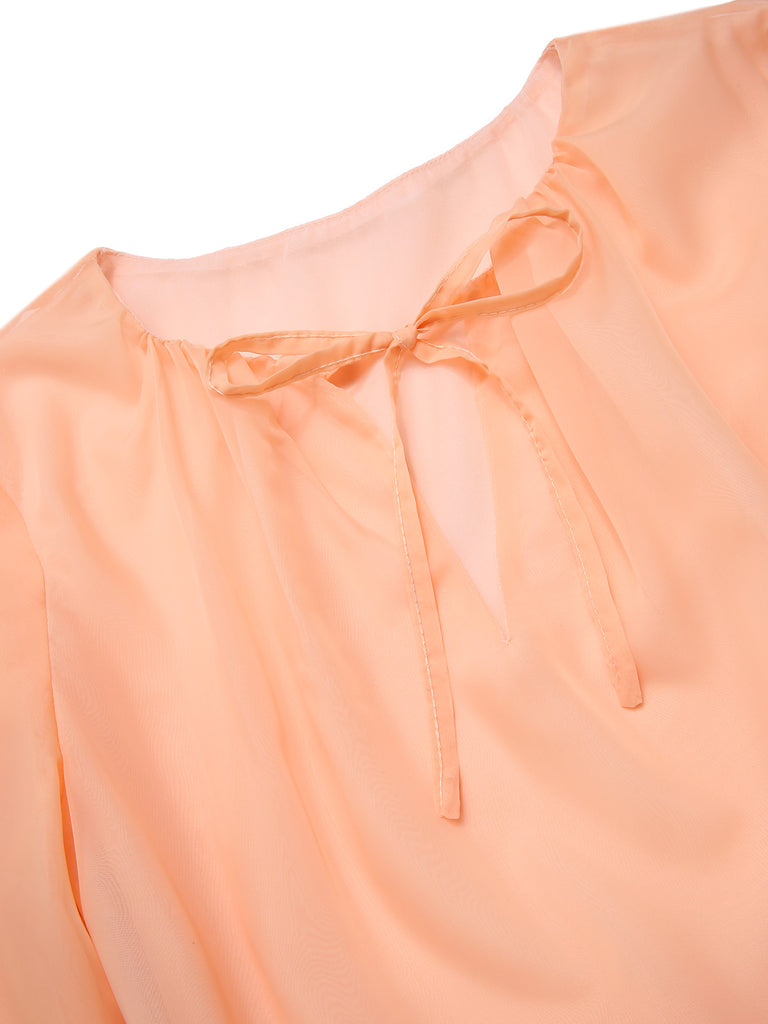 [Pre-Sale] Peach 1970s Sheer Flare Sleeve Belted Dress