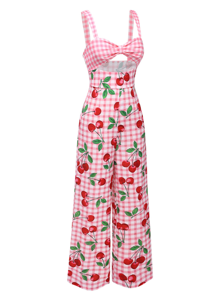[Pre-Sale] Pink 1960s Gingham Cherry Cut-out Jumpsuit