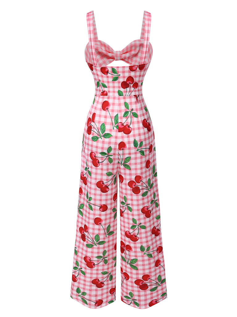 [Pre-Sale] Pink 1960s Gingham Cherry Cut-out Jumpsuit