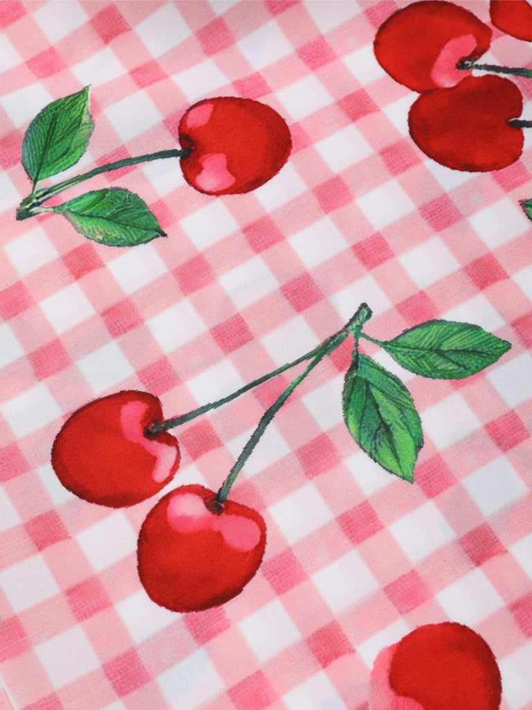[Pre-Sale] Pink 1960s Gingham Cherry Cut-out Jumpsuit