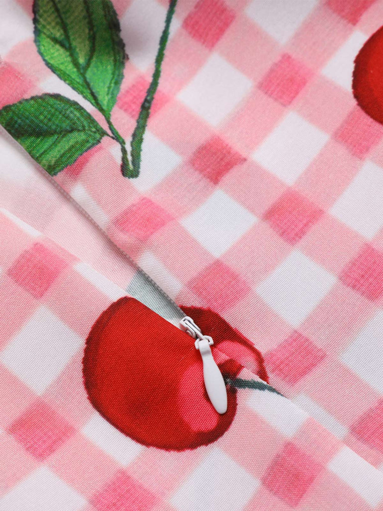 [Pre-Sale] Pink 1960s Gingham Cherry Cut-out Jumpsuit