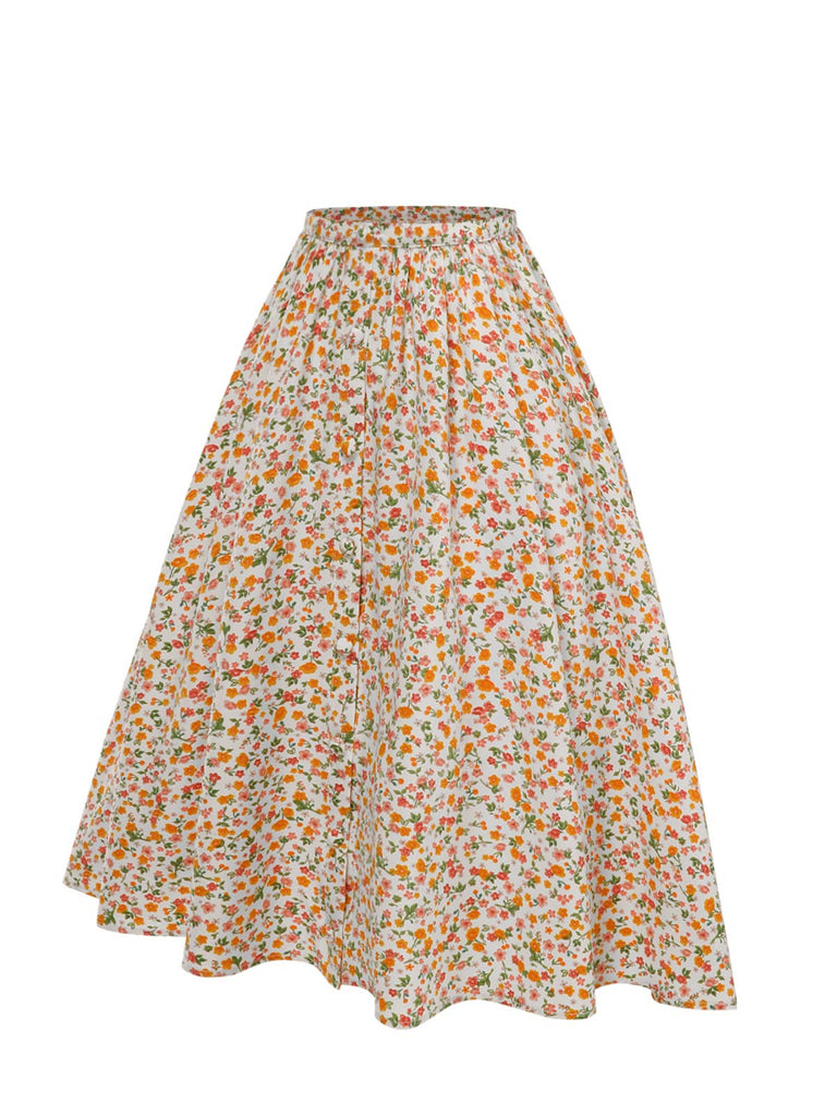 [Pre-Sale] Multicolor 1950s Ditsy Floral Button Skirt
