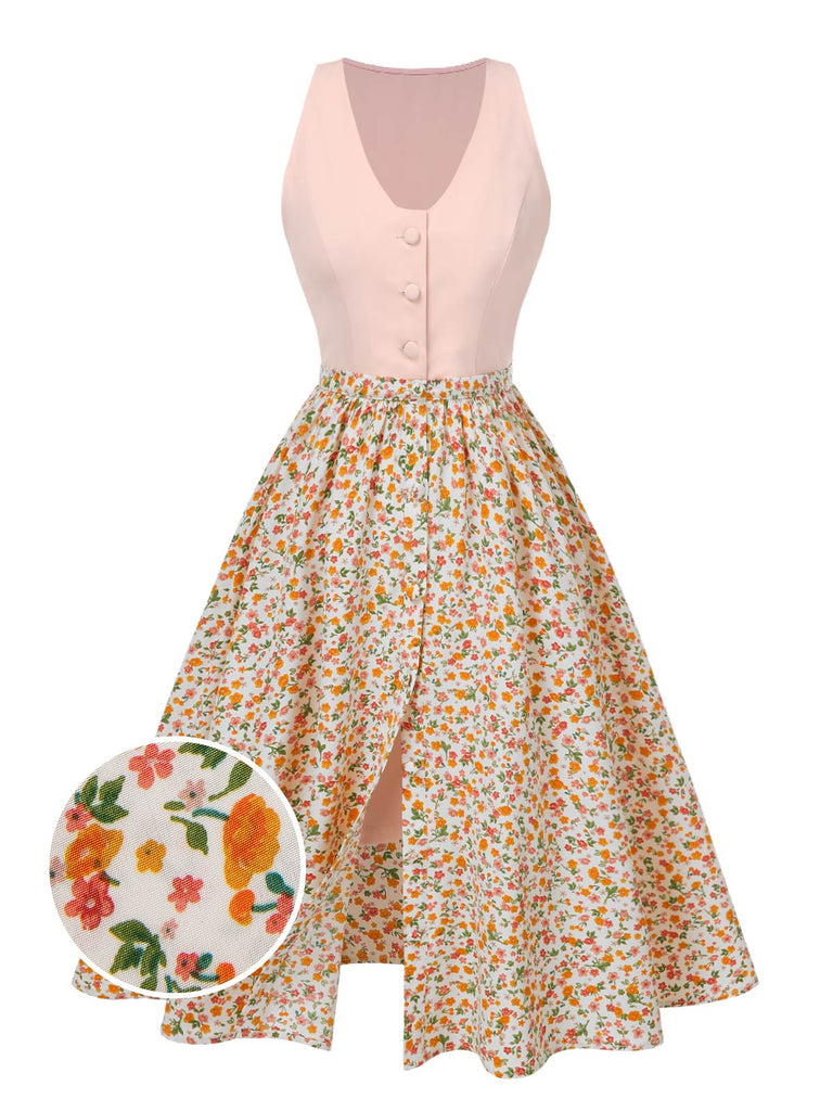 [Pre-Sale] 2PCS 1950s Button V-Neck Romper & Ditsy Floral Skirt