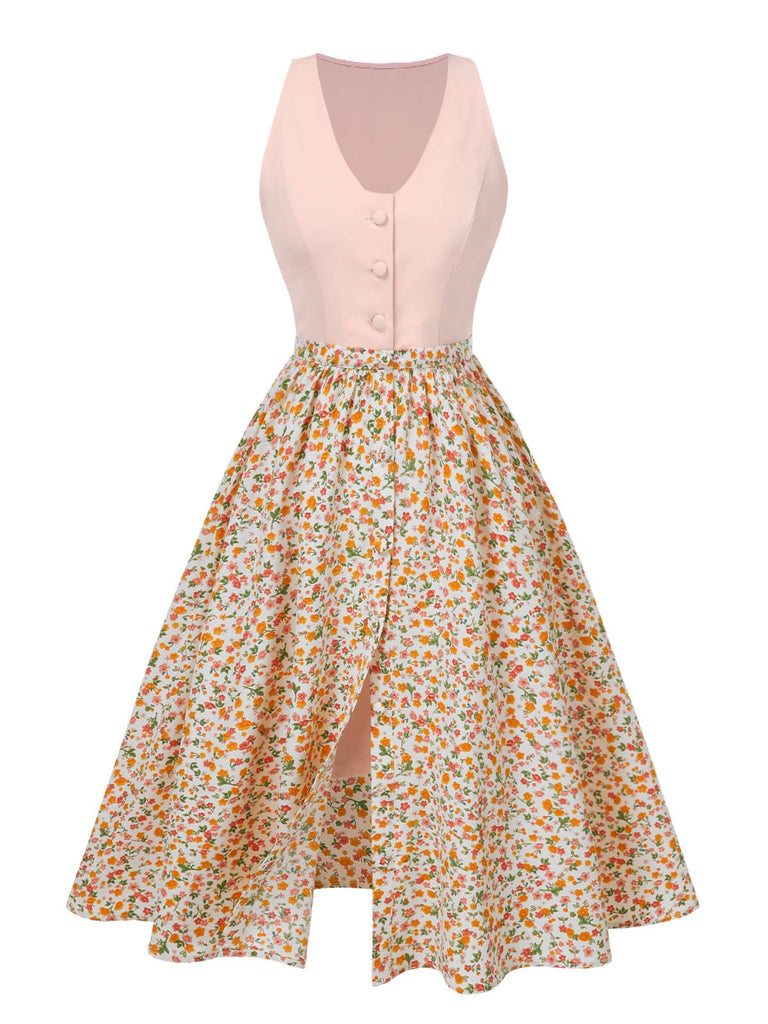 [Pre-Sale] 2PCS 1950s Button V-Neck Romper & Ditsy Floral Skirt