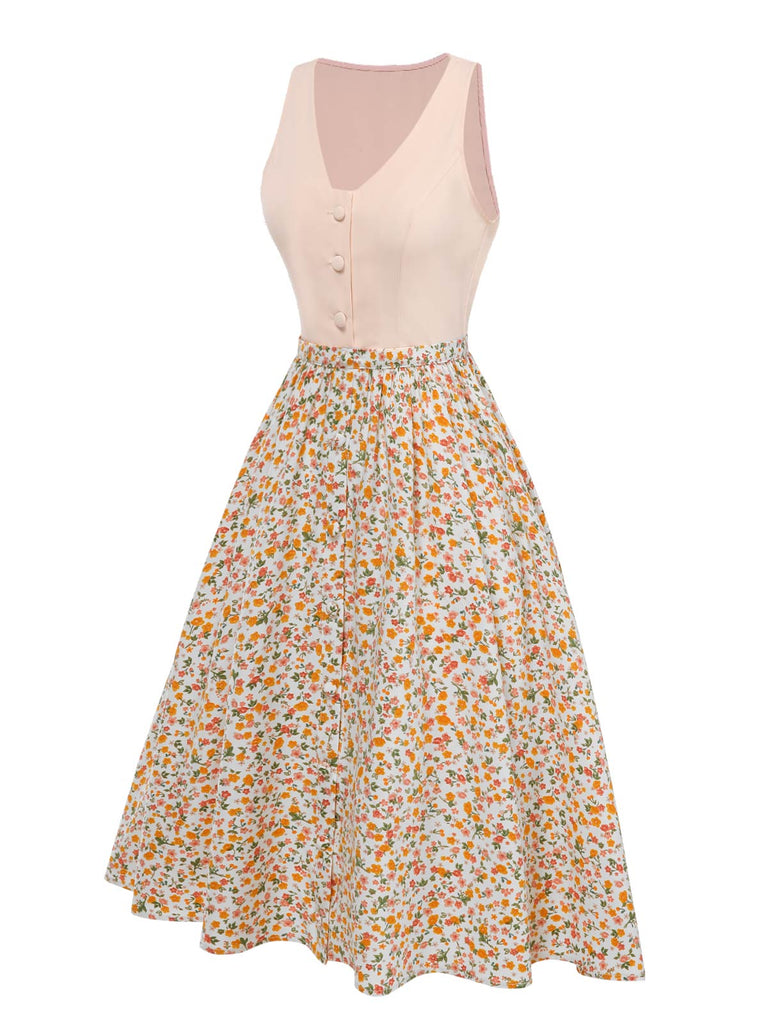 [Pre-Sale] 2PCS 1950s Button V-Neck Romper & Ditsy Floral Skirt