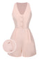 [Pre-Sale] Light Pink 1950s V-Neck Button Solid Romper