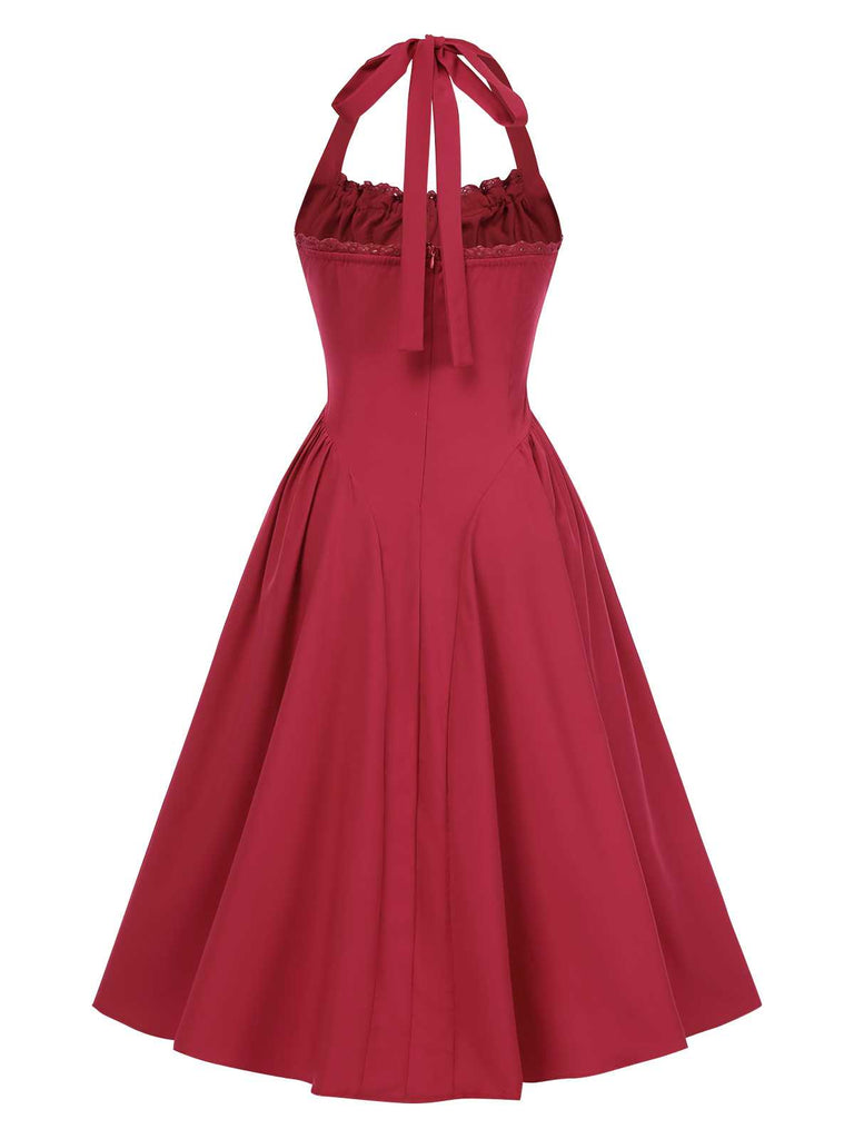1950s Halter Solid Swing Corset Dress