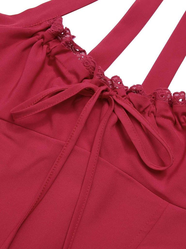 1950s Halter Solid Swing Corset Dress