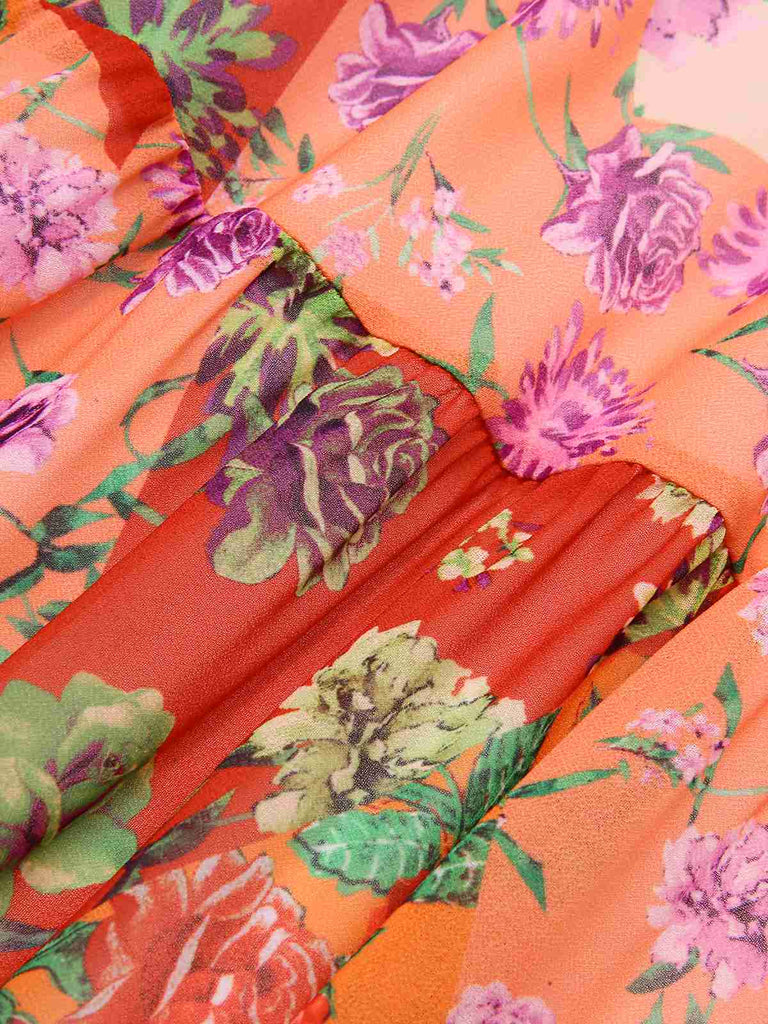 Multicolor 1930s Sweetheart Neck Floral Maxi Dress